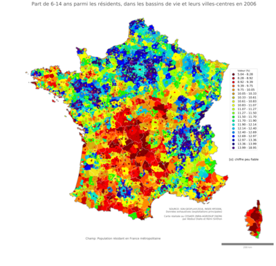 Part de 6'14 ans parmi les résidents - bv2006
Mots-clés: âge;famille et enfants;bassins de vie