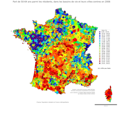 Part de 50'64 ans parmi les résidents - bv2006
Mots-clés: âge;bassins de vie