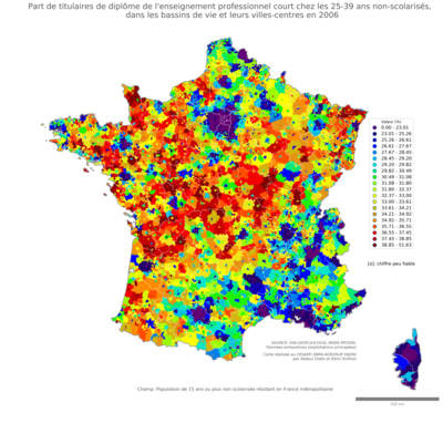  diplôme de l'enseignement professionnel court chez les 25'39 ans non'scolarisés - bv2006
Mots-clés: études et diplôme;âge;classes populaires;bassins de vie