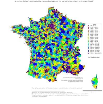 Part de femmes au lieu de travail - bv2006
Mots-clés: sexe;hommes;lieu de travail;bassins de vie