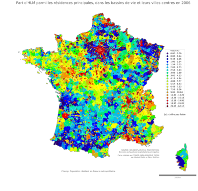 Part d'HLM parmi les résidences principales - bv2006
Mots-clés: résidence et logement;conditions d-existence;classes populaires;bassins de vie