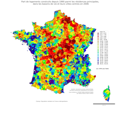 Part de logements construits depuis 1990 parmi les résidences principales - bv2006
Mots-clés: résidence et logement;conditions d-existence;bassins de vie