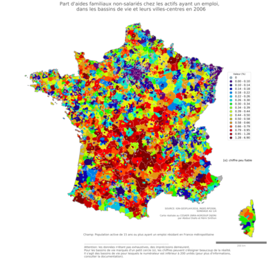 Part d'aides familiaux non'salariés chez les actifs ayant un emploi - bv2006
Mots-clés: conditions de travail et d-emploi;bassins de vie