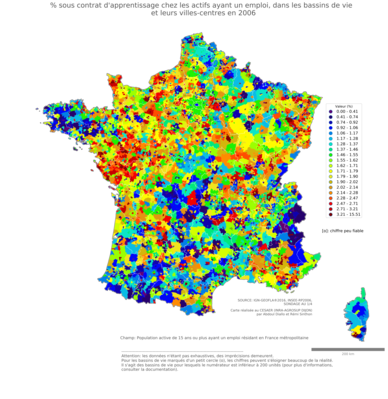 % sous contrat d'apprentissage chez les actifs ayant un emploi - bv2006
Mots-clés: conditions de travail et d-emploi;classes populaires;bassins de vie