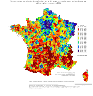 % sous contrat sans limite de durée chez les actifs ayant un emploi - bv2006
Mots-clés: conditions de travail et d-emploi;bassins de vie