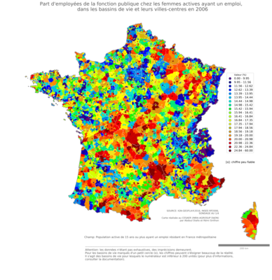 Part d'employées de la fonction publique chez les femmes actives ayant un emploi - bv2006
Mots-clés: profession;sexe;femmes;classes populaires;fonction publique ou indépendance;bassins de vie