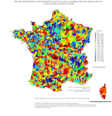 Part de techniciennes chez les femmes actives ayant un emploi - bv2006
Mots-clés: profession;sexe;femmes;bassins de vie