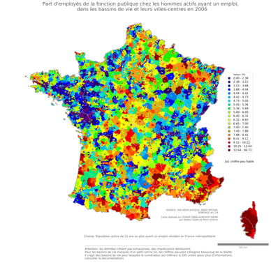 Part d'employés de la fonction publique chez les hommes actifs ayant un emploi - bv2006
Mots-clés: profession;sexe;femmes;classes populaires;fonction publique ou indépendance;bassins de vie