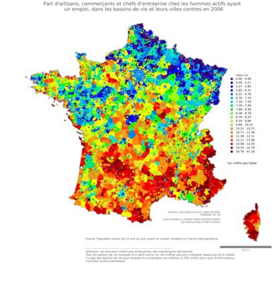 Part d'artisans, commerçants et chefs d'entreprise chez les hommes actifs ayant un emploi - bv2006
Mots-clés: profession;sexe;hommes;fonction publique ou indépendance;bassins de vie