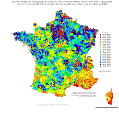 Part de résidences principales occupées en tant que propriétaire parmi celles dont la personne de référence a de 40 à 64 ans - bv2006
Mots-clés: résidence et logement;âge;conditions d-existence;bassins de vie