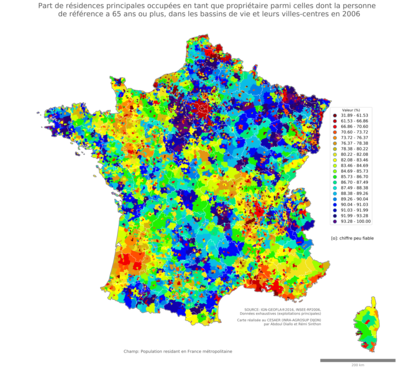 Part de résidences principales occupées en tant que propriétaire parmi celles dont la personne de référence a 65 ans ou plus - bv2006
Mots-clés: résidence et logement;âge;conditions d-existence;bassins de vie