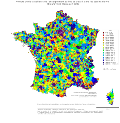 Nombre de de travailleurs de l'enseignement au lieu de travail - bv2006
Mots-clés: secteur d-activité;lieu de travail;effectif;fonction publique ou indépendance;bassins de vie