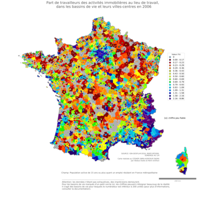 Part de travailleurs des activités immobilières au lieu de travail - bv2006
Mots-clés: secteur d-activité;lieu de travail;bassins de vie