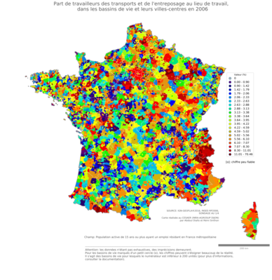 Part de travailleurs des transports et de l'entreposage au lieu de travail - bv2006
Mots-clés: secteur d-activité;lieu de travail;bassins de vie