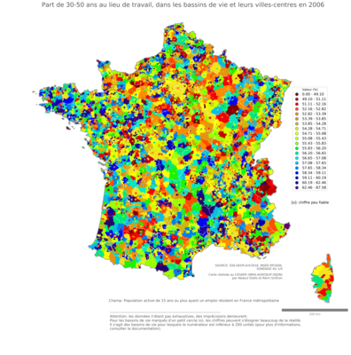 Part de 30'50 ans au lieu de travail - bv2006
Mots-clés: âge;lieu de travail;bassins de vie