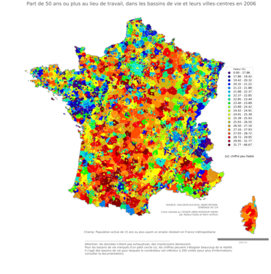 Part de 50 ans ou plus au lieu de travail - bv2006
Mots-clés: âge;lieu de travail;bassins de vie