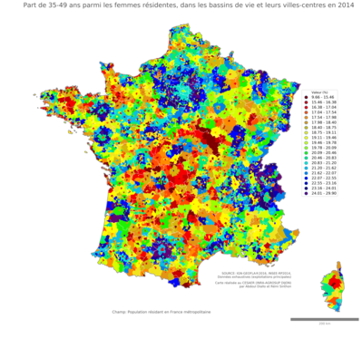 Part de 35'49 ans parmi les femmes résidentes - bv2014
Mots-clés: âge;sexe;femmes;bassins de vie