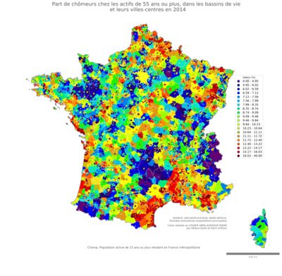 Part de chômeurs chez les actifs de 55 ans ou plus - bv2014
Mots-clés: chômage;âge;classes populaires;bassins de vie