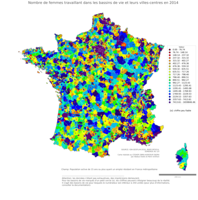 Part de femmes au lieu de travail - bv2014
Mots-clés: sexe;hommes;lieu de travail;bassins de vie