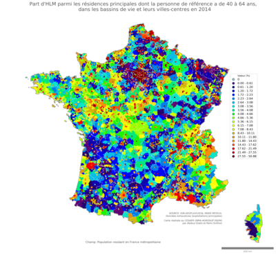 Part d'HLM parmi les résidences principales dont la personne de référence a de 40 à 64 ans - bv2014
Mots-clés: résidence et logement;âge;conditions d-existence;classes populaires;bassins de vie