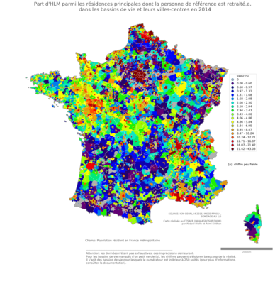 Part d'HLM parmi les résidences principales dont la personne de référence est retraité.e - bv2014
Mots-clés: résidence et logement;âge;conditions d-existence;classes populaires;bassins de vie