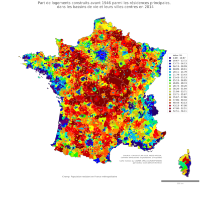 Part de logements construits avant 19461949 parmi les résidences principales - bv2014
Mots-clés: résidence et logement;conditions d-existence;bassins de vie