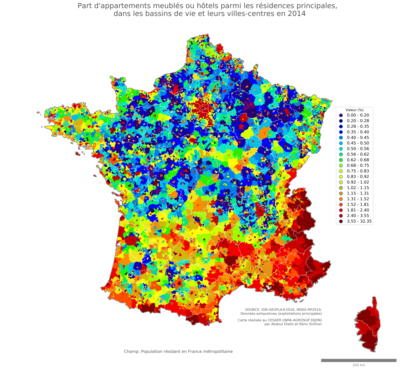 Part d'appartements meublés ou hôtels parmi les résidences principales - bv2014
Mots-clés: résidence et logement;conditions d-existence;classes populaires;bassins de vie