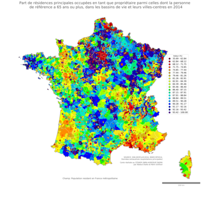 Part de résidences principales occupées en tant que propriétaire parmi celles dont la personne de référence a 65 ans ou plus - bv2014
Mots-clés: résidence et logement;âge;conditions d-existence;bassins de vie