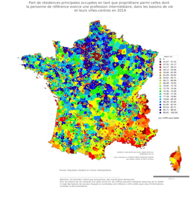 Part de résidences principales occupées en tant que propriétaire parmi celles dont la personne de référence exerce une profession intermédiaire - bv2014
Mots-clés: résidence et logement;profession;conditions d-existence;bassins de vie