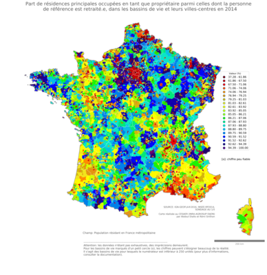 Part de résidences principales occupées en tant que propriétaire parmi celles dont la personne de référence est retraité.e - bv2014
Mots-clés: résidence et logement;âge;conditions d-existence;bassins de vie