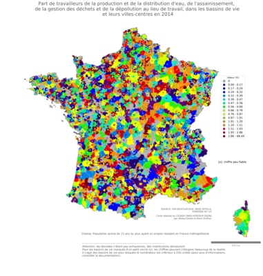 Part de travailleurs de la production et de la distribution d'eau, de l'assainissement, de la gestion des déchets et de la dépollution au lieu de travail - bv2014
Mots-clés: secteur d-activité;lieu de travail;bassins de vie