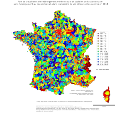 Part de travailleurs de l'hébergement médico'social et social et de l'action sociale sans hébergement au lieu de travail - bv2014
Mots-clés: secteur d-activité;lieu de travail;fonction publique ou indépendance;bassins de vie