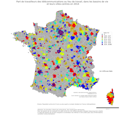 Part de travailleurs des télécommunications au lieu de travail - bv2014
Mots-clés: secteur d-activité;lieu de travail;bassins de vie