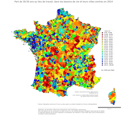 Part de 30'50 ans au lieu de travail - bv2014
Mots-clés: âge;lieu de travail;bassins de vie