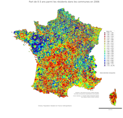 Part de 0'3 ans parmi les résidents - com2006
Mots-clés: âge;famille et enfants;communes