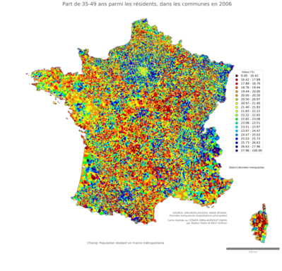 Part de 35'49 ans parmi les résidents - com2006
Mots-clés: âge;communes