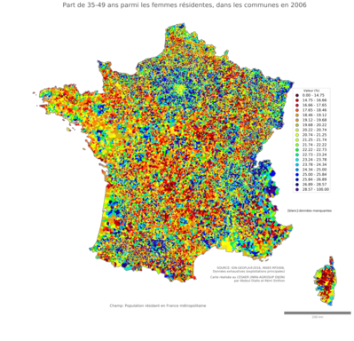 Part de 35'49 ans parmi les femmes résidentes - com2006
Mots-clés: âge;sexe;femmes;communes