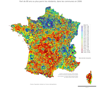 Part de 80 ans ou plus parmi les résidents - com2006
Mots-clés: âge;communes