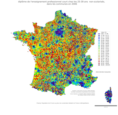  diplôme de l'enseignement professionnel court chez les 25'39 ans non'scolarisés - com2006
Mots-clés: études et diplôme;âge;classes populaires;communes