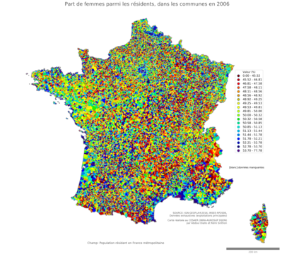 Part de femmes parmi les résidents - com2006
Mots-clés: sexe;femmes;communes