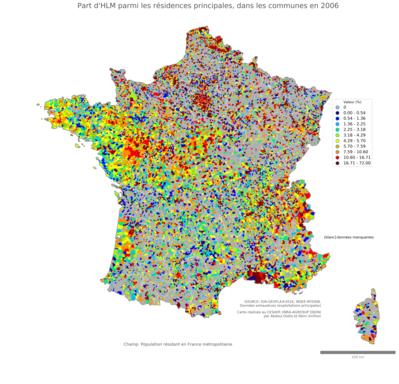 Part d'HLM parmi les résidences principales - com2006
Mots-clés: résidence et logement;conditions d-existence;classes populaires;communes