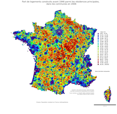 Part de logements construits avant 19461949 parmi les résidences principales - com2006
Mots-clés: résidence et logement;conditions d-existence;communes