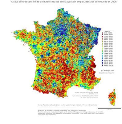 % sous contrat sans limite de durée chez les actifs ayant un emploi - com2006
Mots-clés: conditions de travail et d-emploi;communes