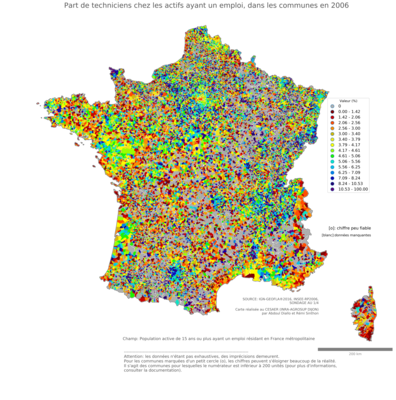 Part de techniciens chez les actifs ayant un emploi - com2006
Mots-clés: profession;communes