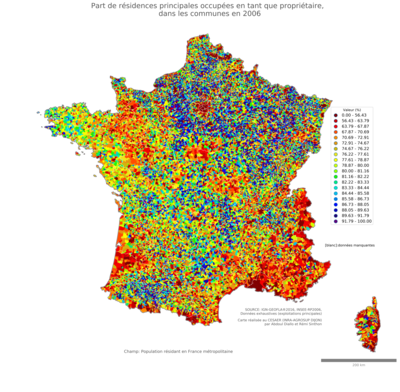 Part de résidences principales occupées en tant que propriétaire - com2006
Mots-clés: résidence et logement;conditions d-existence;communes