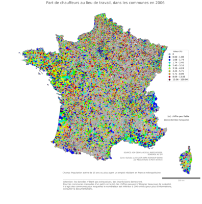 Part de chauffeurs au lieu de travail - com2006
Mots-clés: profession;lieu de travail;classes populaires;communes