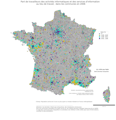 Part de travailleurs des activités informatiques et des services d'information au lieu de travail - com2006
Mots-clés: secteur d-activité;lieu de travail;communes