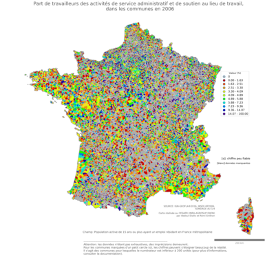 Part de travailleurs des activités de service administratif et de soutien au lieu de travail - com2006
Mots-clés: secteur d-activité;lieu de travail;communes