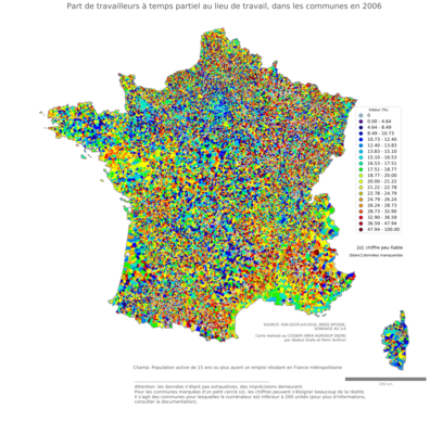 Part de travailleurs à temps partiel au lieu de travail - com2006
Mots-clés: conditions de travail et d-emploi;lieu de travail;communes