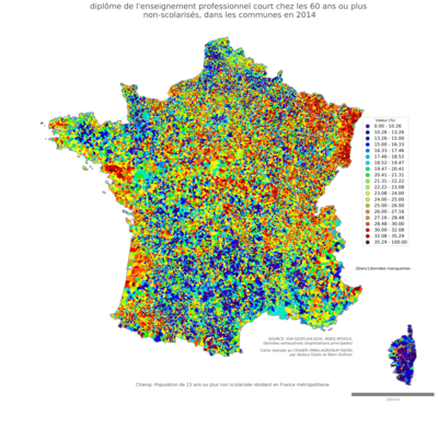  diplôme de l'enseignement professionnel court chez les 60 ans ou plus non'scolarisés - com2014
Mots-clés: études et diplôme;âge;classes populaires;communes